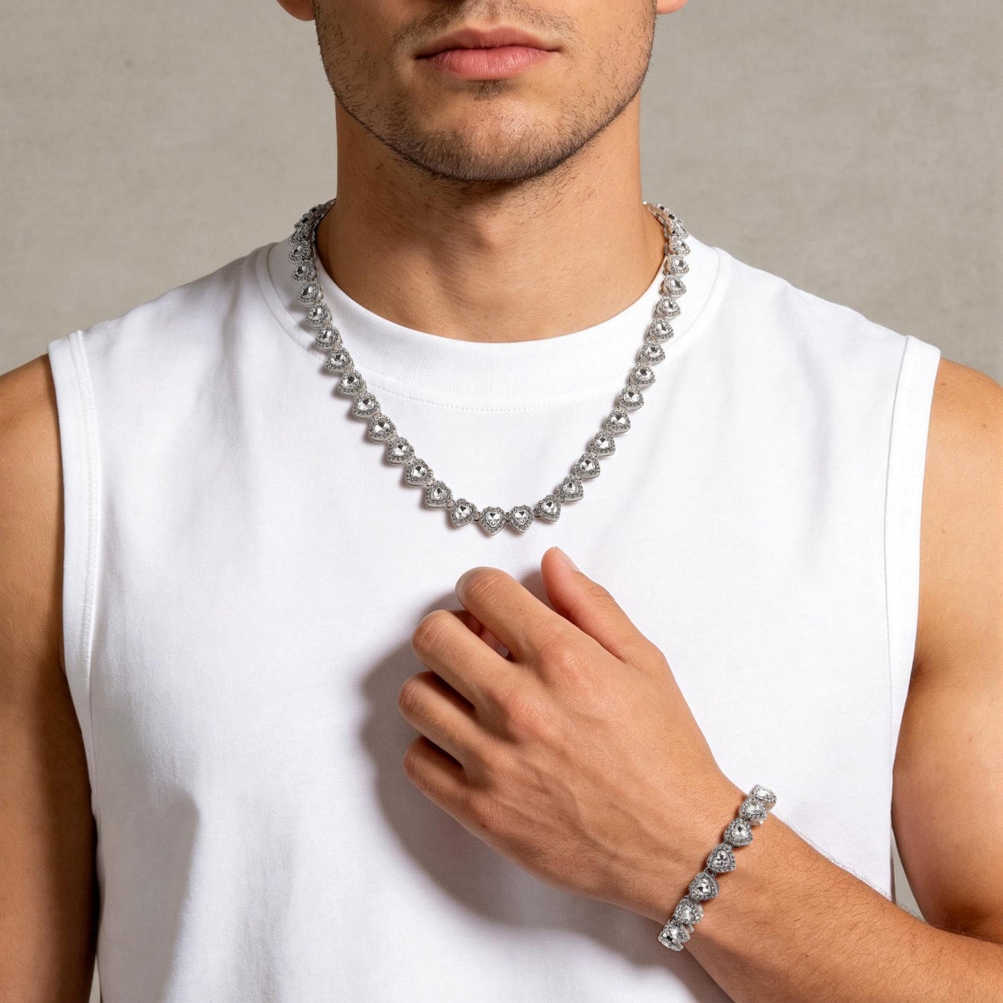 2pcs Set Heart Shaped Cuban Chain Necklace Set for &,Hip Hop Style Choker Set,Luxurious Jewelry Set for Valentine's Day Gifts, Birthday,Everyday & Party Wear, for Teenager