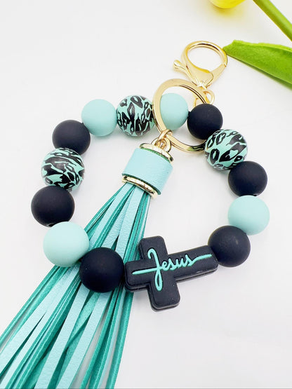1 Piece Leopard Pattern Tassel Decor Beaded Keychain, Trendy Cute Jewelry for Women & Men, Fashion Accessories, Perfect Gift for Friends