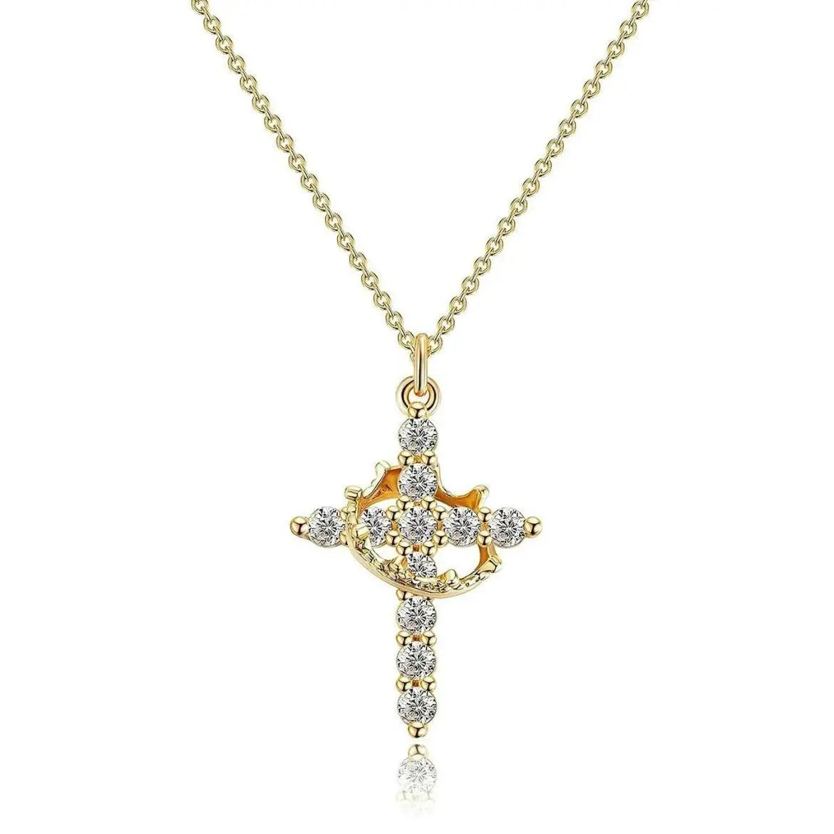 Upgraded 14K Gold Plated Crown Cross Necklace - Non-Tarnish Christian Jewelry for Women, Durable Faith Pendant, Meaningful Valentines Day Religious Gift for Her