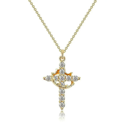 Upgraded 14K Gold Plated Crown Cross Necklace - Non-Tarnish Christian Jewelry for Women, Durable Faith Pendant, Meaningful Valentines Day Religious Gift for Her