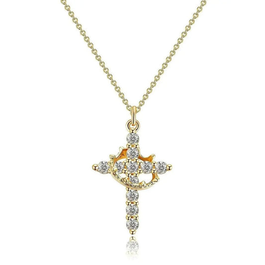 Upgraded 14K Gold Plated Crown Cross Necklace - Non-Tarnish Christian Jewelry for Women, Durable Faith Pendant, Meaningful Valentines Day Religious Gift for Her
