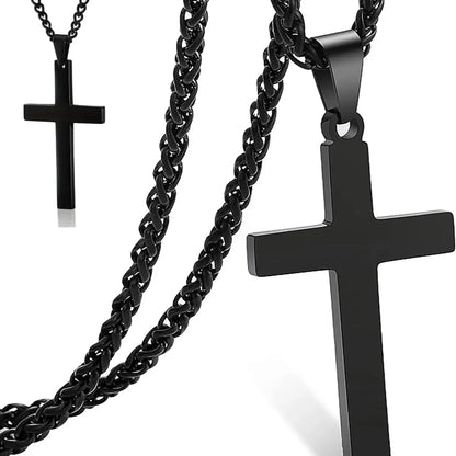 Collar con colgante de cruz grande chapado en oro de acero inoxidable, delicado collar de cruz cristiana grande para hombres y mujeres, joyería de moda