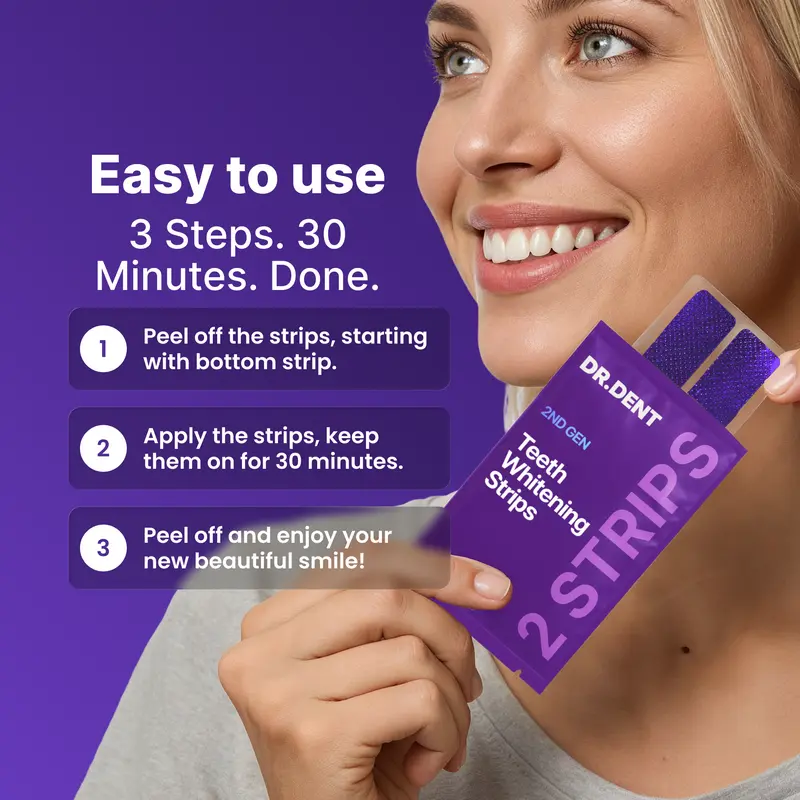 DRDENT Purple Teeth Whitening Strips - 7/21 Whitening Sessions - Safe for Enamel - Non Sensitive Teeth Whitening - Peroxide-Free