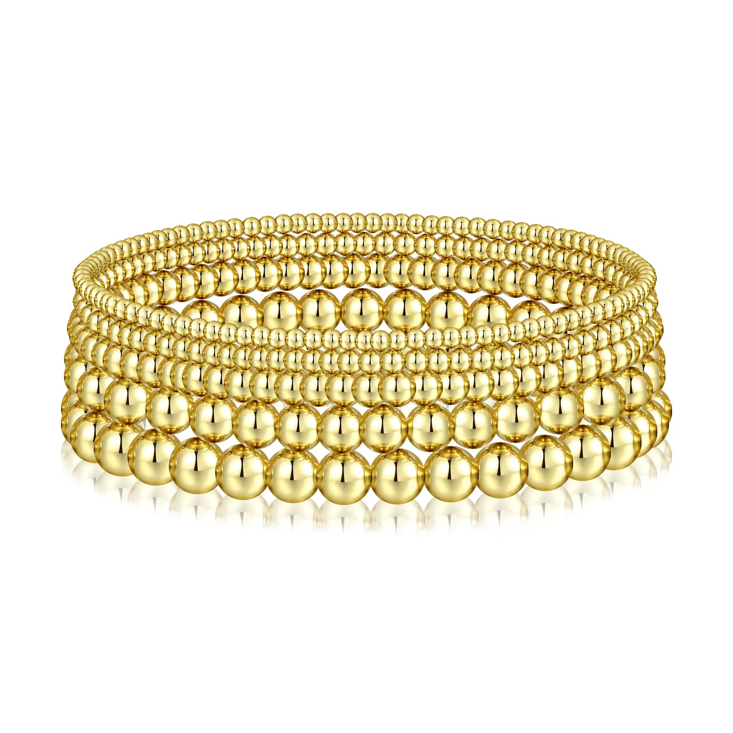 Gold Bracelet for Women Waterproof, Beaded Strand Bead Ball Bracelet stack Adjustable for Gifts