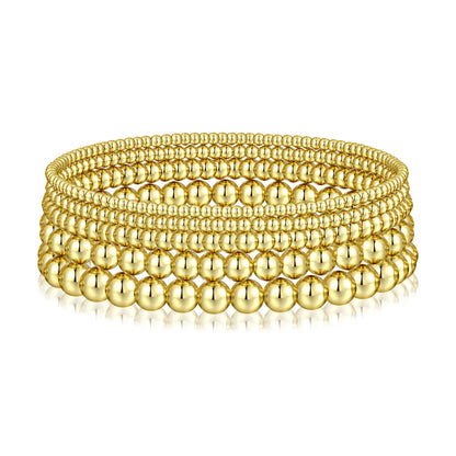 Gold Bracelet for Women Waterproof, Beaded Strand Bead Ball Bracelet stack Adjustable for Gifts