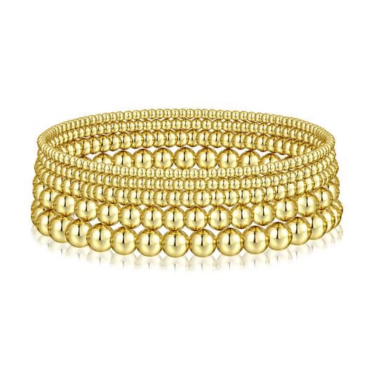 Gold Bracelet for Women Waterproof, Beaded Strand Bead Ball Bracelet stack Adjustable for Gifts