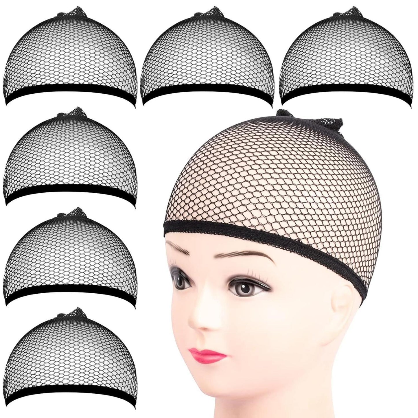 6 gorros para peluca, 6 redecillas negras para peluca, redecilla para el pelo con extremo cerrado, gorros de tejido interior para mujeres, hombres, niños, gorros para peluca para Halloween, cosplay