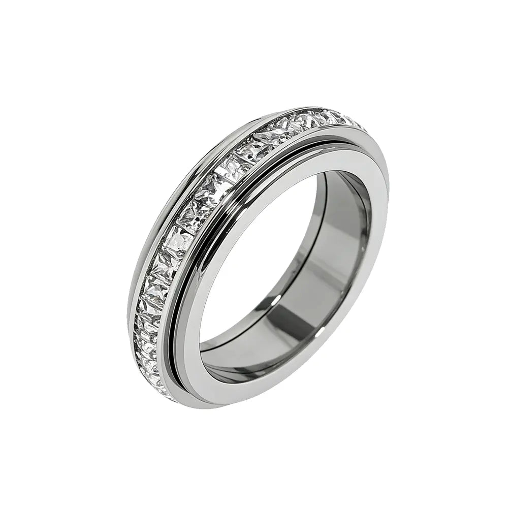 Anillos de ansiedad para mujeres y hombres Anillos de banda giratorios de acero de titanio con circonita cúbica para alivio del estrés y promesa de boda Ajuste cómodo Talla 5 a 12