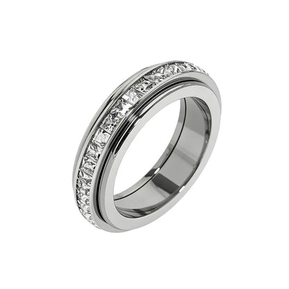 Anillos de ansiedad para mujeres y hombres Anillos de banda giratorios de acero de titanio con circonita cúbica para alivio del estrés y promesa de boda Ajuste cómodo Talla 5 a 12