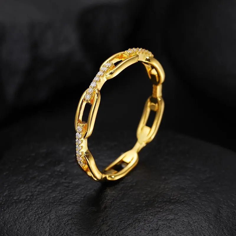 Moissanite Hip Hop Unisex Chained Ring Copper Ring Jewelry Perfect Birthday Engagement Wedding Anniversary Gift for Men Women