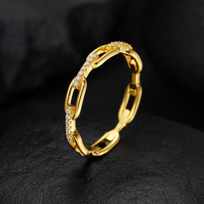 Moissanite Hip Hop Unisex Chained Ring Copper Ring Jewelry Perfect Birthday Engagement Wedding Anniversary Gift for Men Women