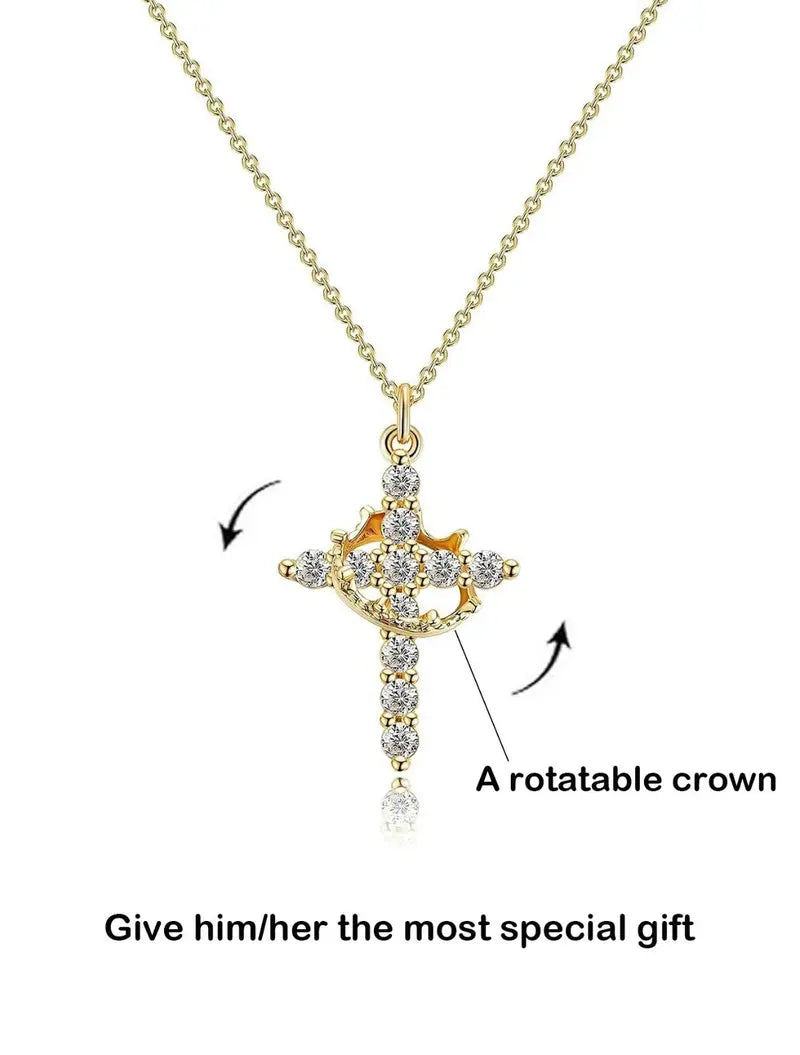 Upgraded 14K Gold Plated Crown Cross Necklace - Non-Tarnish Christian Jewelry for Women, Durable Faith Pendant, Meaningful Valentines Day Religious Gift for Her