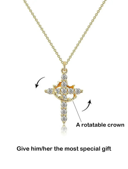 Upgraded 14K Gold Plated Crown Cross Necklace - Non-Tarnish Christian Jewelry for Women, Durable Faith Pendant, Meaningful Valentines Day Religious Gift for Her