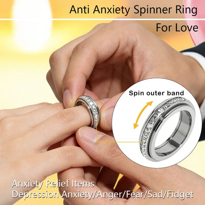 Anillos de ansiedad para mujeres y hombres Anillos de banda giratorios de acero de titanio con circonita cúbica para alivio del estrés y promesa de boda Ajuste cómodo Talla 5 a 12