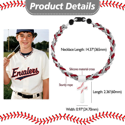 Collares de béisbol para niños de 8 a 12 años, collar deportivo Tornado de triple cuerda con colgante de cruz, joyería de béisbol de silicona suave y cuerda, frase inspiradora "TODO LO PUEDO EN CRISTO QUE ME FORTALECE FIL.4:13", blanco, 18.11 pulgadas
