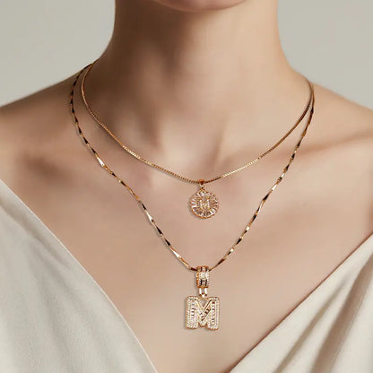 2 Pack Initial Necklaces Letter Pendant Necklaces 14K Gold Plated Alphabet Necklaces with Adjustable 17''-19'' Chain for Women Mother’s Day Gift