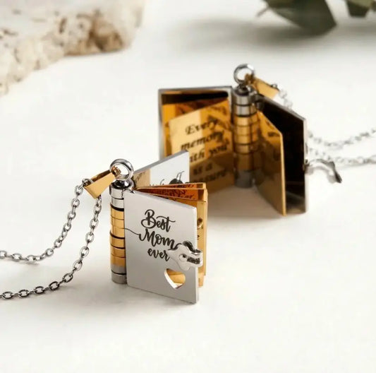 Best Mom Ever Book Necklace—the perfect gift choice for Mother's Day. Featuring a charming book-style design, it is meticulously crafted from rust-resistant 316 titanium steel—an ideal gift for Mom, a daughter, a son, or a loved one.