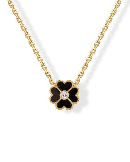 Gold Plated Clover Necklaces for Women - Black Onyx & Mother of Pearl Gemstone Pendant Necklace - Adjustable Chain Hypoallergenic Jewelry Gifts