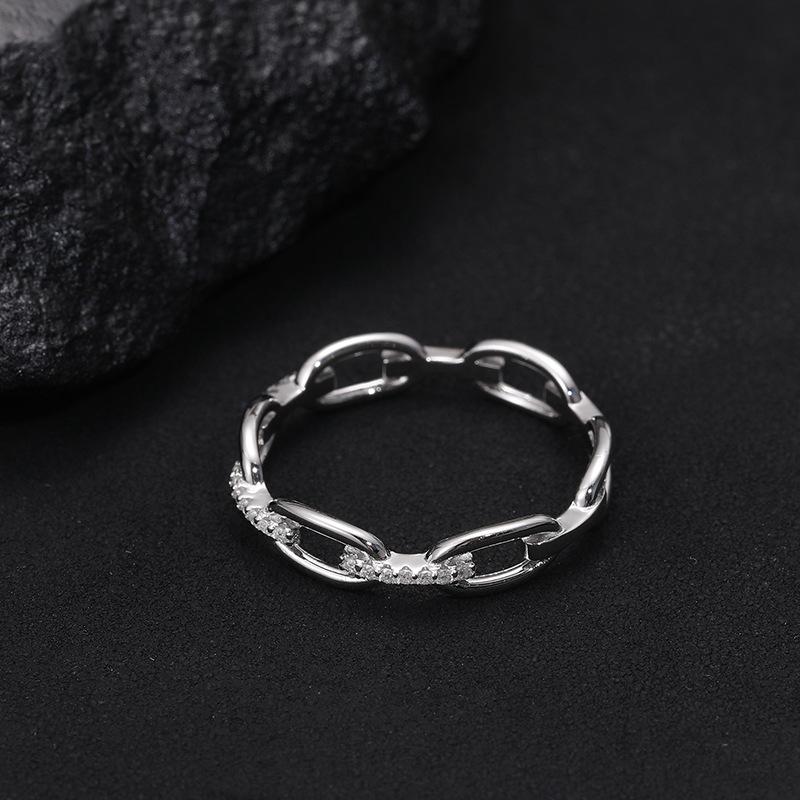 Moissanite Hip Hop Unisex Chained Ring Copper Ring Jewelry Perfect Birthday Engagement Wedding Anniversary Gift for Men Women