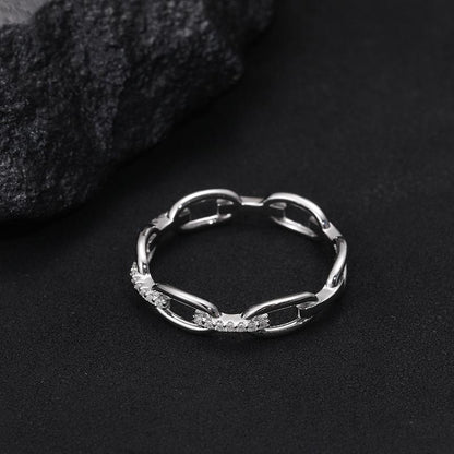 Moissanite Hip Hop Unisex Chained Ring Copper Ring Jewelry Perfect Birthday Engagement Wedding Anniversary Gift for Men Women