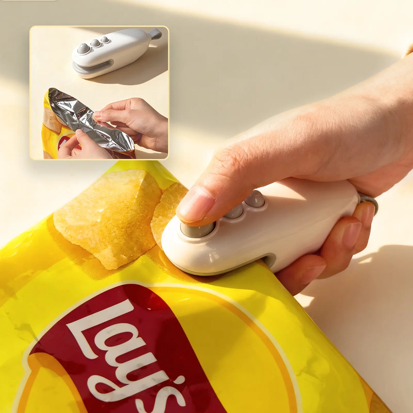 Mini snack bag sealing machine,Portable mini plastic bag sealer 2 in 1, plastic material, rechargeable, suitable for sealing and sealing snacks, coffee and pet food packaging Kitchen Preservation