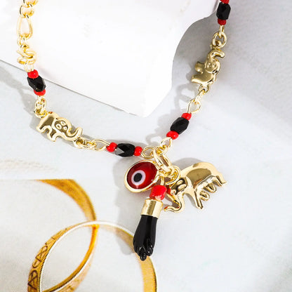 14K Real Gold Plated Elephant Evil Eye Bracelet Jewelry Adjustable Hypoallergenic Bohemian Style Anklet for Women