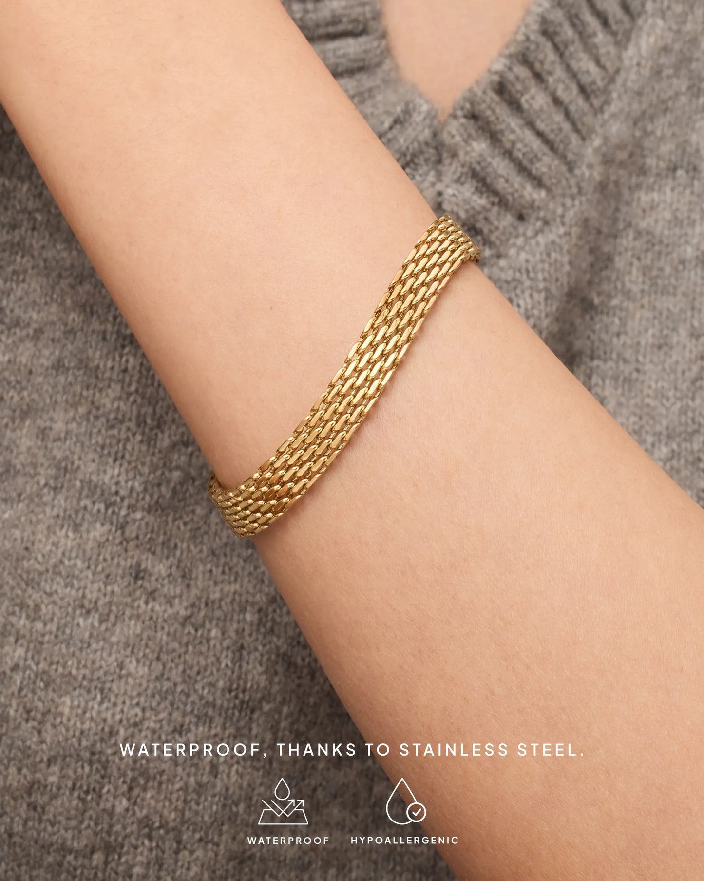 Waterproof Chunky Chain Bracelet for Women - 14K Gold Plated Trendy Adjustable Chain Bracelet - Lightweight Stainless Steel Jewelry