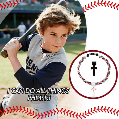Collares de béisbol para niños de 8 a 12 años, collar deportivo Tornado de triple cuerda con colgante de cruz, joyería de béisbol de silicona suave y cuerda, frase inspiradora "TODO LO PUEDO EN CRISTO QUE ME FORTALECE FIL.4:13", blanco, 18.11 pulgadas