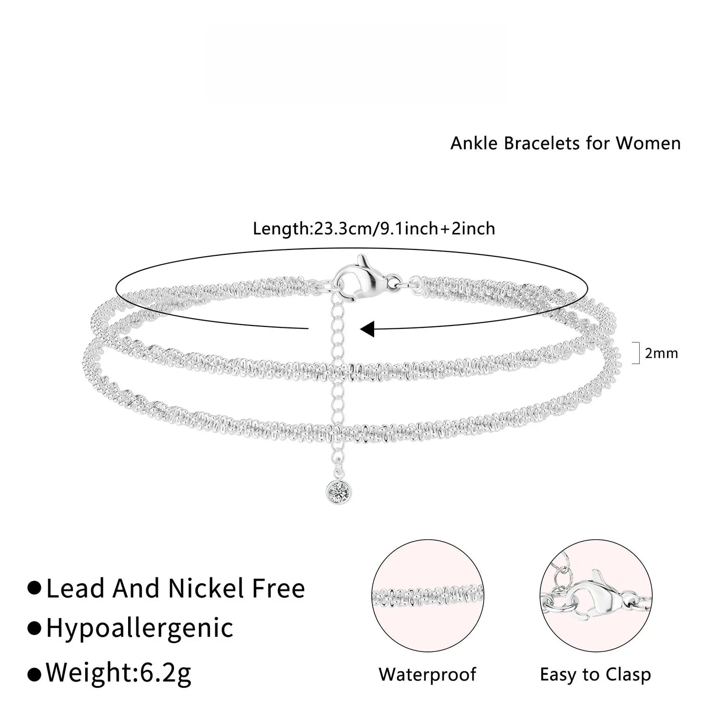 Waterproof Anklet For Women Adjustable Womens Anklet Set Stackable Figaro Beaded Cuban Link Anklets Daily Clothing Decor For Beach Summer Trendy All-match & Exquisite Jewelry For Valentine's Day gifts