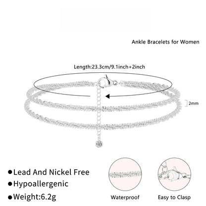 Waterproof Anklet For Women Adjustable Womens Anklet Set Stackable Figaro Beaded Cuban Link Anklets Daily Clothing Decor For Beach Summer Trendy All-match & Exquisite Jewelry For Valentine's Day gifts
