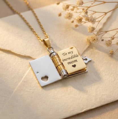 Best Mom Ever Book Necklace—the perfect gift choice for Mother's Day. Featuring a charming book-style design, it is meticulously crafted from rust-resistant 316 titanium steel—an ideal gift for Mom, a daughter, a son, or a loved one.