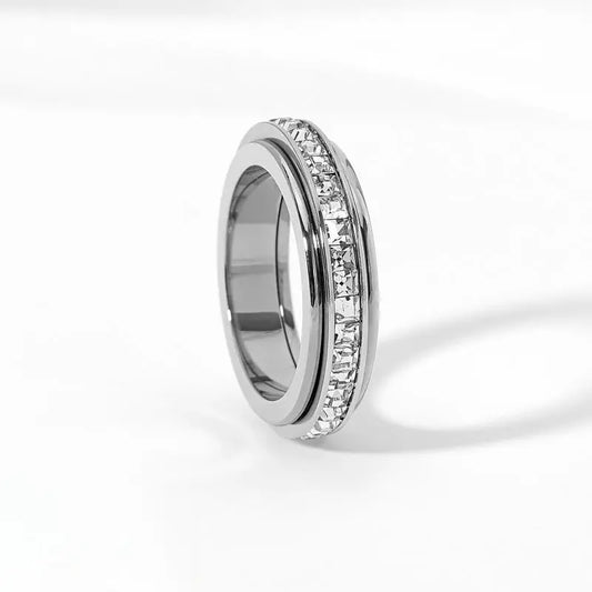Anillos de ansiedad para mujeres y hombres Anillos de banda giratorios de acero de titanio con circonita cúbica para alivio del estrés y promesa de boda Ajuste cómodo Talla 5 a 12