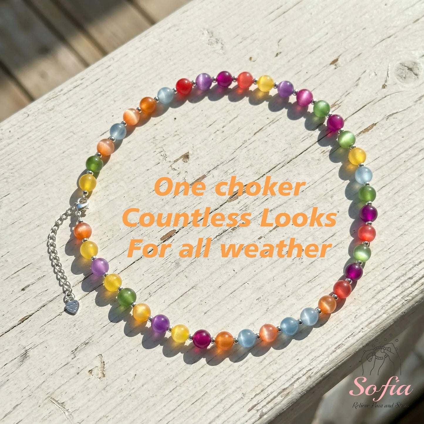 Dopamine Necklace - Rainbow Beaded Choker - UV Reactive Necklace Waterproof - Summer Jewelry Stainless Steel, Stackable tiktokshopspringglowup
