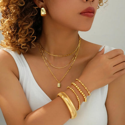 Gold Bracelet for Women Waterproof, Beaded Strand Bead Ball Bracelet stack Adjustable for Gifts