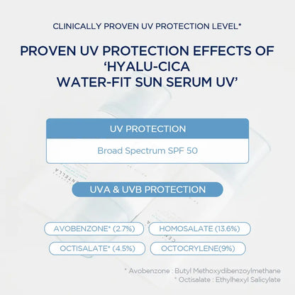[SKIN1004 Official Shop] Hyalu-Cica Water-Fit Sun Serum UV 50ml (OTC) - Lightweight Sunscreen for Daily Use, Korean Sunscreen, Watery and Creamy Texture, Sunscreen for Sensitive Skin