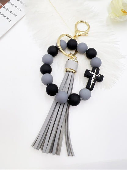1 Piece Leopard Pattern Tassel Decor Beaded Keychain, Trendy Cute Jewelry for Women & Men, Fashion Accessories, Perfect Gift for Friends