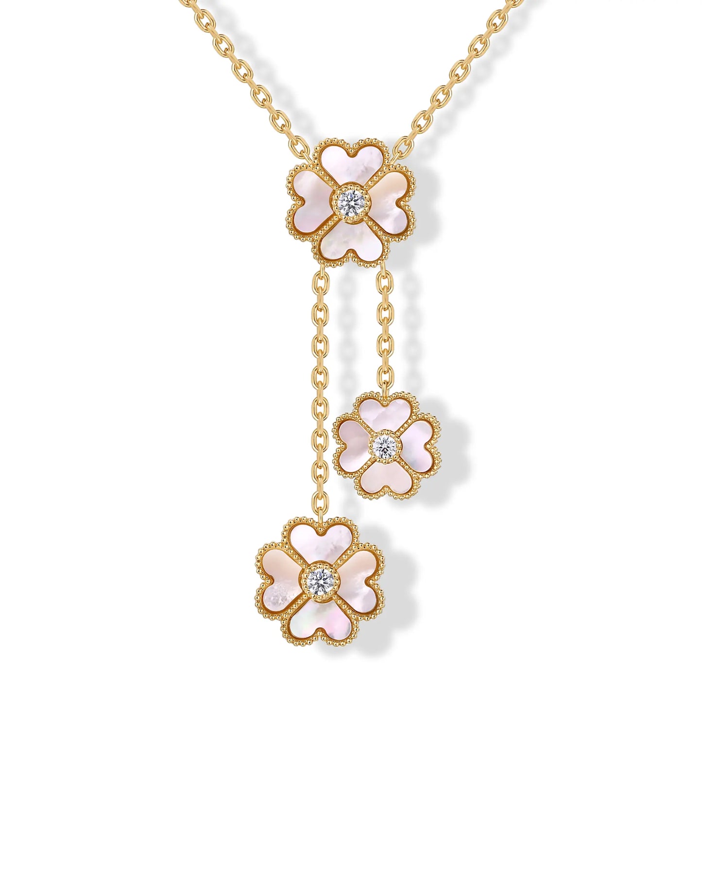 Gold Plated Clover Necklaces for Women - Black Onyx & Mother of Pearl Gemstone Pendant Necklace - Adjustable Chain Hypoallergenic Jewelry Gifts