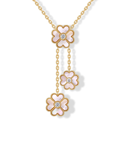 Gold Plated Clover Necklaces for Women - Black Onyx & Mother of Pearl Gemstone Pendant Necklace - Adjustable Chain Hypoallergenic Jewelry Gifts