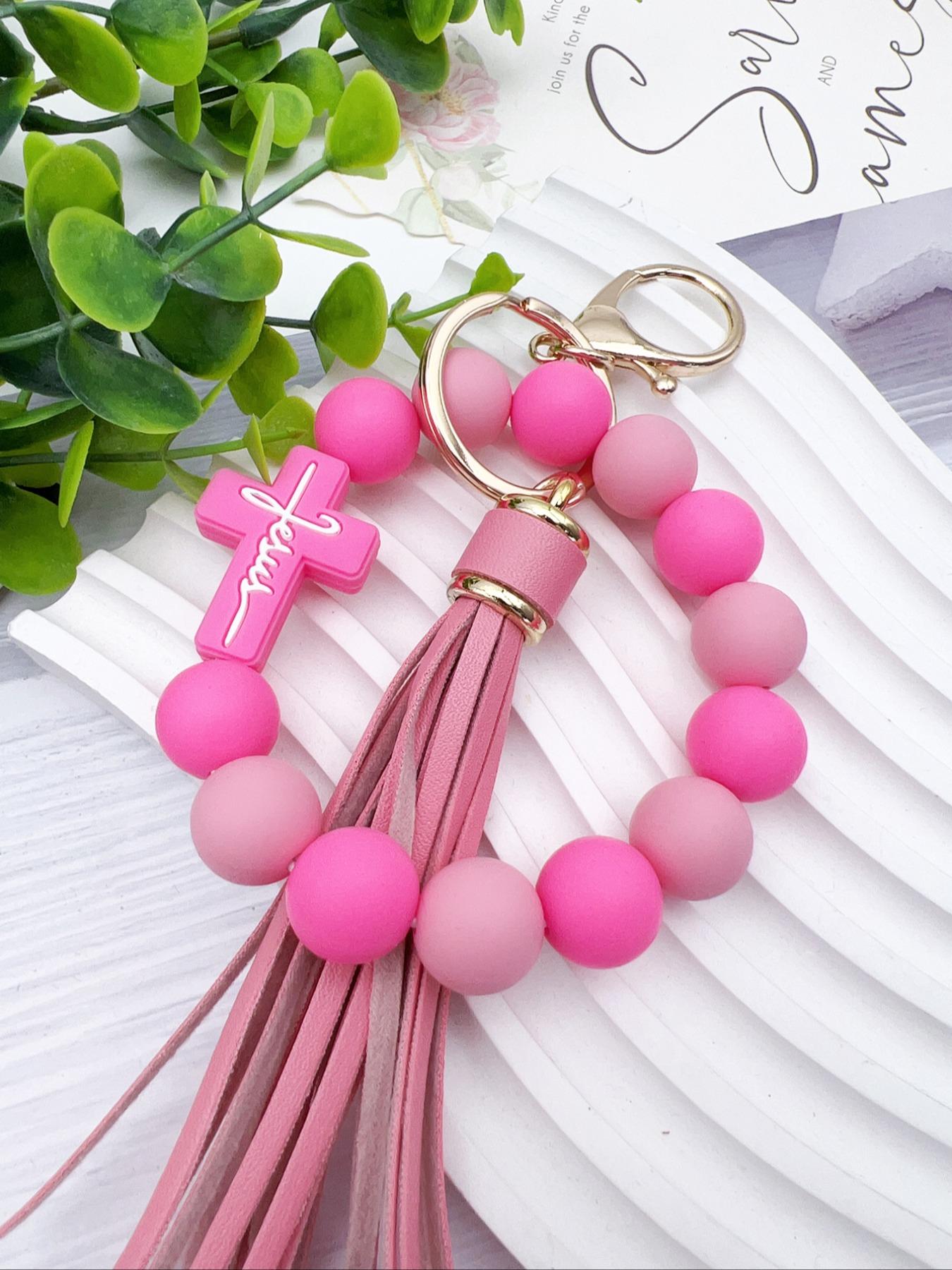 1 Piece Leopard Pattern Tassel Decor Beaded Keychain, Trendy Cute Jewelry for Women & Men, Fashion Accessories, Perfect Gift for Friends
