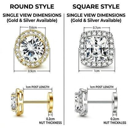 Luxury Halo Earnail 4-piece Set - Gold and Silver Round/Square Style, Low Sensitivity Copper Plated Metal Coating, Comfortable Daily Wear Fashion Accessories, Including Jewelry Box, Women's Birthday Gift