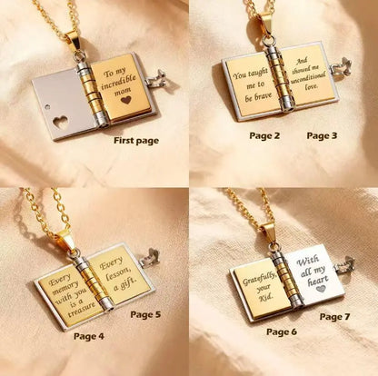 Best Mom Ever Book Necklace—the perfect gift choice for Mother's Day. Featuring a charming book-style design, it is meticulously crafted from rust-resistant 316 titanium steel—an ideal gift for Mom, a daughter, a son, or a loved one.