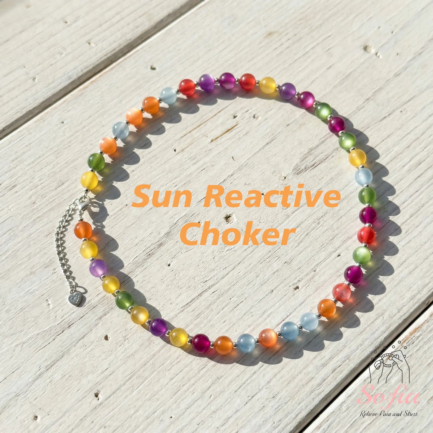 Dopamine Necklace - Rainbow Beaded Choker - UV Reactive Necklace Waterproof - Summer Jewelry Stainless Steel, Stackable tiktokshopspringglowup