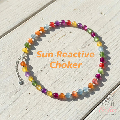 Dopamine Necklace - Rainbow Beaded Choker - UV Reactive Necklace Waterproof - Summer Jewelry Stainless Steel, Stackable tiktokshopspringglowup