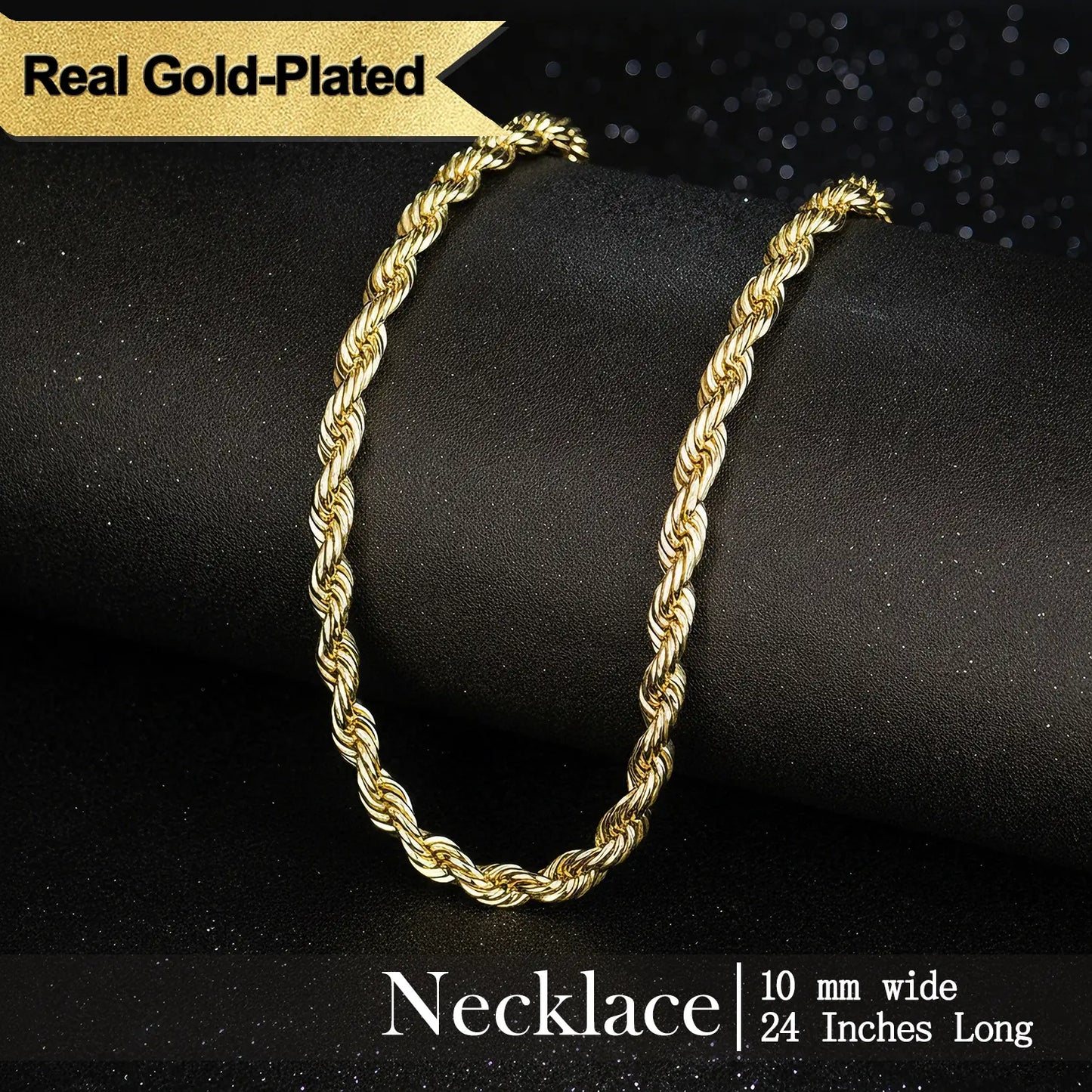 Gold-Plated Rope Chain Necklace for Women and Men,Upgraded Shine, Faceted Cut, Tarnish-Free, Goldstone necklace 6mm/8mm