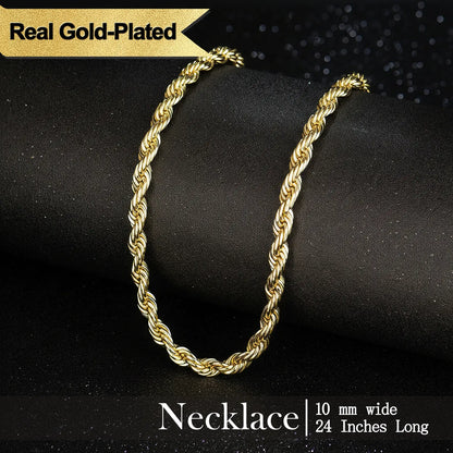 Gold-Plated Rope Chain Necklace for Women and Men,Upgraded Shine, Faceted Cut, Tarnish-Free, Goldstone necklace 6mm/8mm
