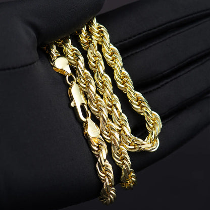 Gold-Plated Rope Chain Necklace for Women and Men,Upgraded Shine, Faceted Cut, Tarnish-Free, Goldstone necklace 6mm/8mm