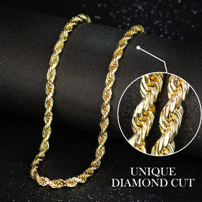 Gold-Plated Rope Chain Necklace for Women and Men,Upgraded Shine, Faceted Cut, Tarnish-Free, Goldstone necklace 6mm/8mm