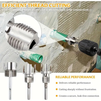 3-Piece Heavy-Duty Alloy Pipe Threading Tool Set - 1/2", 3/4", 1" Internal/External Threads, Electric Drill Compatible PVC/Plastic Pipe Threading Tool, Suitable for DIY and Professional Plumbing Installations (Compatible with PPR, MPP Pipes)Summervibes