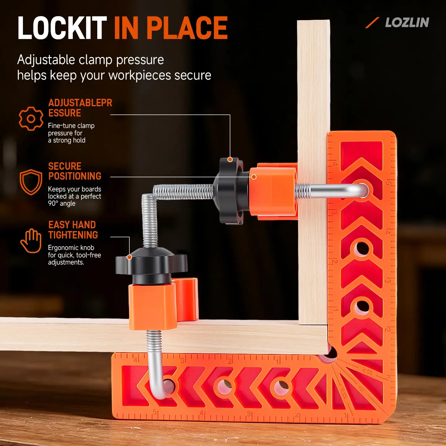 4PCS Right Angle Clamp Kit – for picture frames, boxes, Furniture, Home, cabinets or drawers & stone positioning; multi-surface adjustable fastening tool
