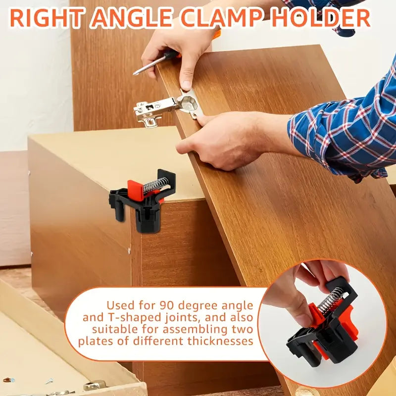 4pcs Adjustable Spring-Loaded Right Angle Corner Clamps - Heavy-Duty Plastic Woodworking Clamps with Ergonomic Handle & Locking Mechanism, Clamp with Thread, Multi-angle Clamping For Cabinets, Photo Framing